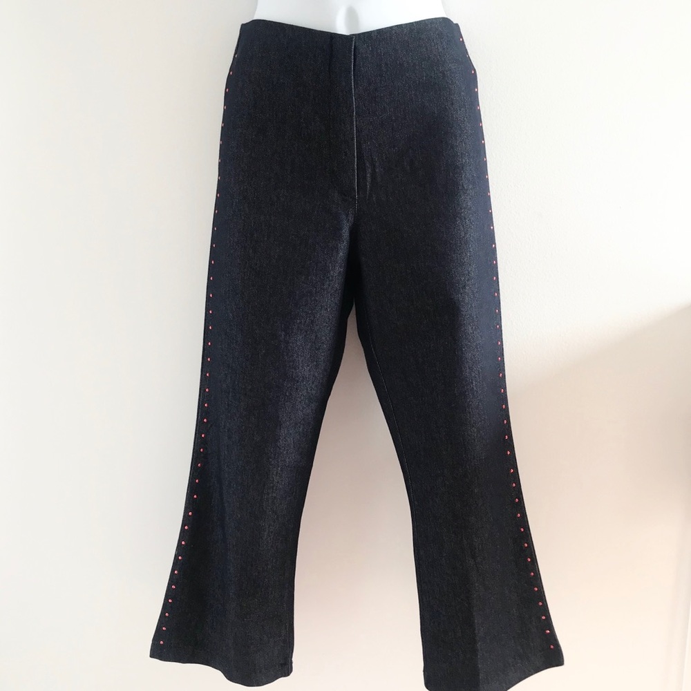 Petra Denim Dark Blue Capri Jeans with Ruby Red Studs 90’s Y2K